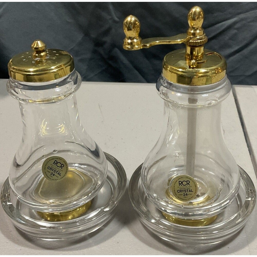 Vintage RCR Crystal Salt Shaker And Pepper Mill Set